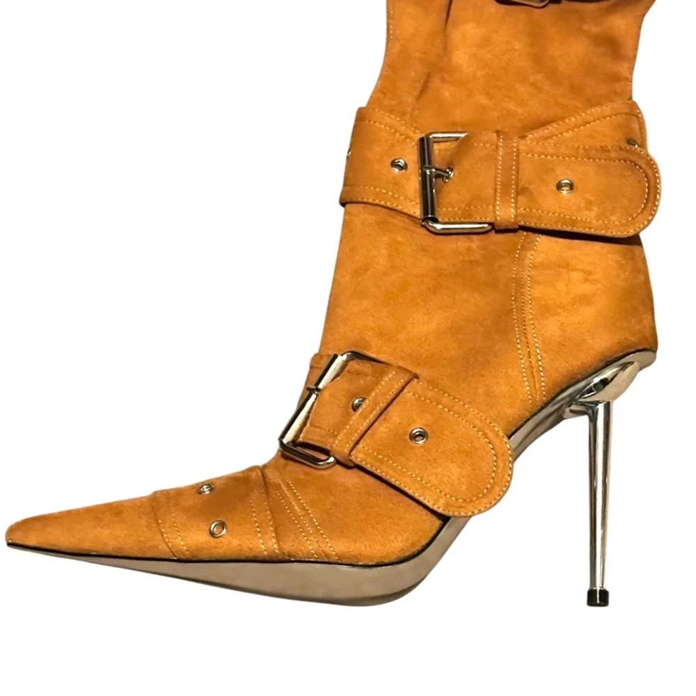 Over The Knee Suede Pointy Stiletto Boots w/ Buckles CALECHIE  New without Tags